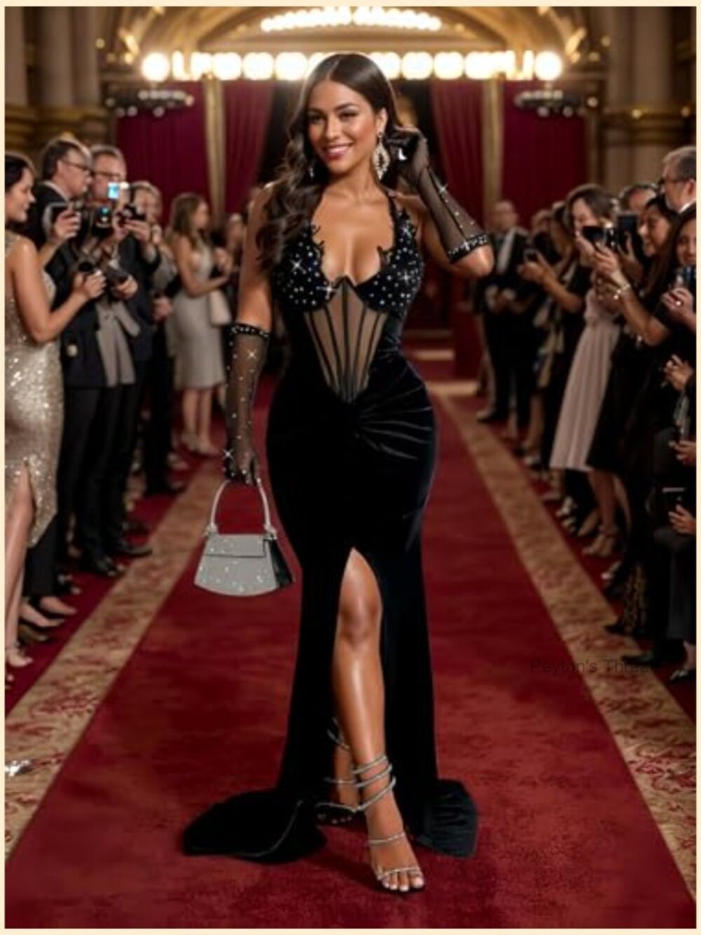 Rhinestone Embellished Mermaid Evening Gown Floor Length Halter Neck - Picture 3 of 7